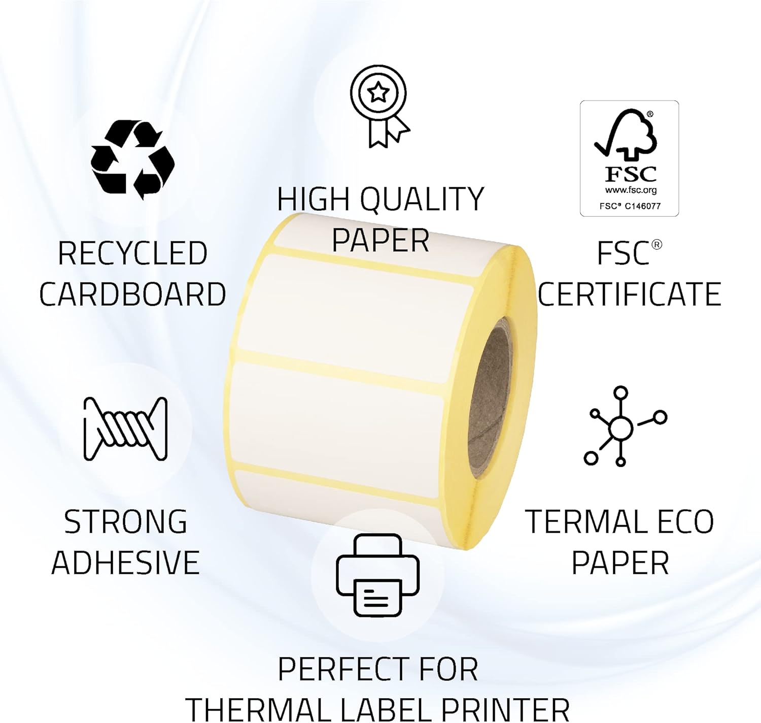 Thermo-Etiketten 50x30mm, 1000/Rolle – weiß, permanent, Zebra/Brother-kompatibel