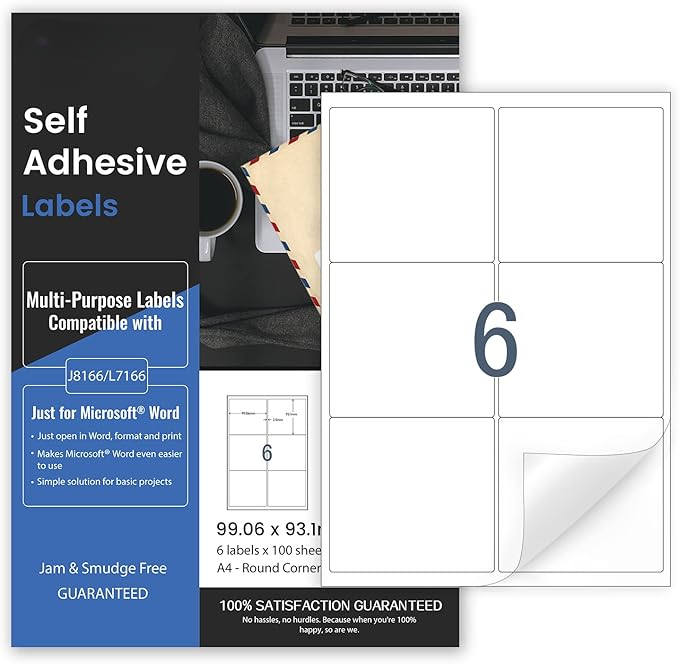 A4 Etiketten 210x297mm, 1/Blatt – 100 Bögen, weiß matt, Drucker-kompatibel