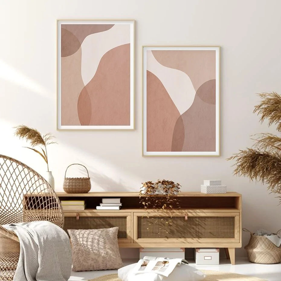 Abstrakte beige geometrische Leinwand-Wandkunst – dekorative Poster und Drucke