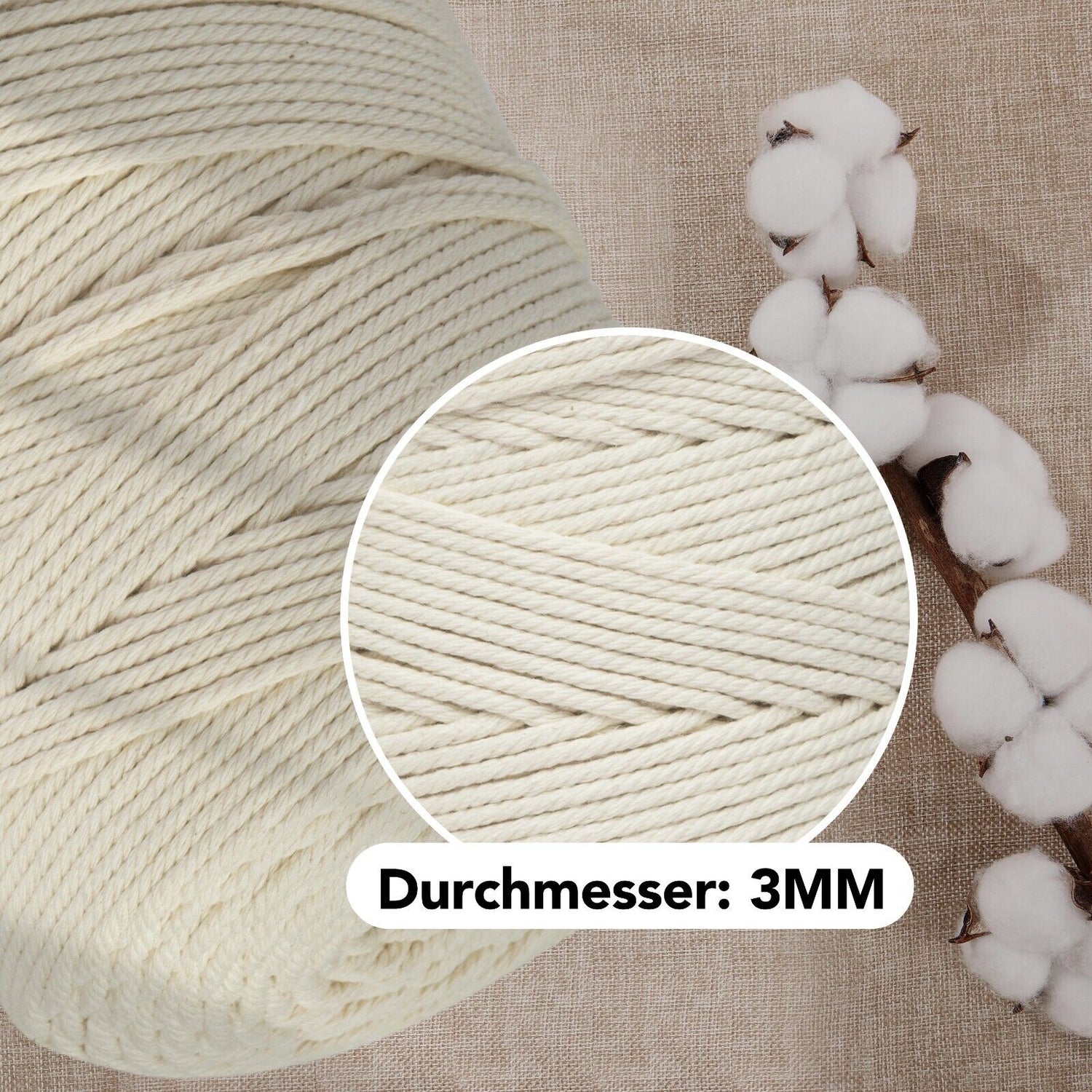 Makramee Garn Baumwolle Schnur zum - 3mm×300 m - Faden - 100% natürliche Baumwolle