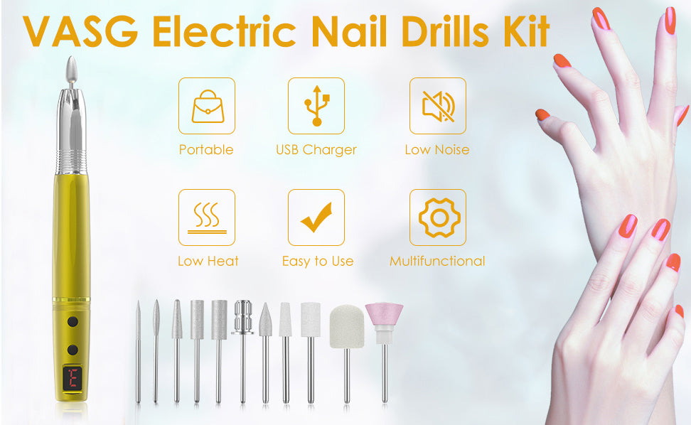 Nagelfräser Kabellos, Elektrische Nagelfräser Nagelfeile mit Batterieanzeige, Maniküre und Pediküreset, Verstellbare Geschwindigkei, Ideal für Gelnägel, Acrylnägel, USB Wiederaufladbar