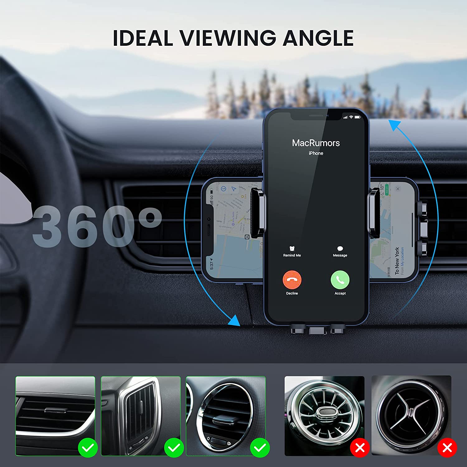 Handyhalterung Auto 360° Drehbar Lüftung Kfz-Handyhalterung EIN-Knopf-Release Autohalterung Handy für HANDY