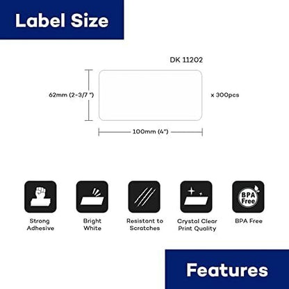 10x DK-11202 Etiketten 62x100mm – 300 Stk./Rolle -Kompatibel mit Brother / Trustkauf Arena