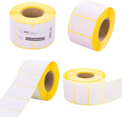 Thermo-Etiketten 50x30mm, 1000/Rolle – weiß, permanent, Zebra/Brother-kompatibel