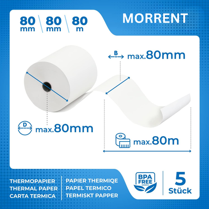 Thermorollen 80x80mm, 80m Länge, 5er Pack – BPA-.frei