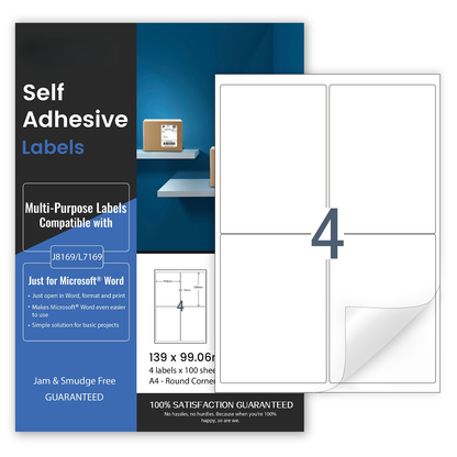 A4 Etiketten 210x297mm, 1/Blatt – 100 Bögen, weiß matt, Drucker-kompatibel