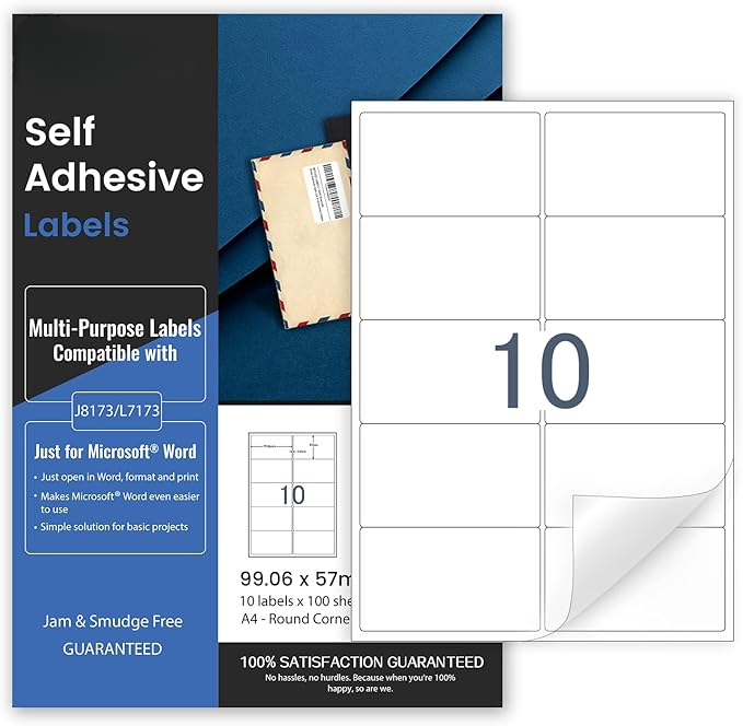 A4 Etiketten 210x297mm, 1/Blatt – 100 Bögen, weiß matt, Drucker-kompatibel