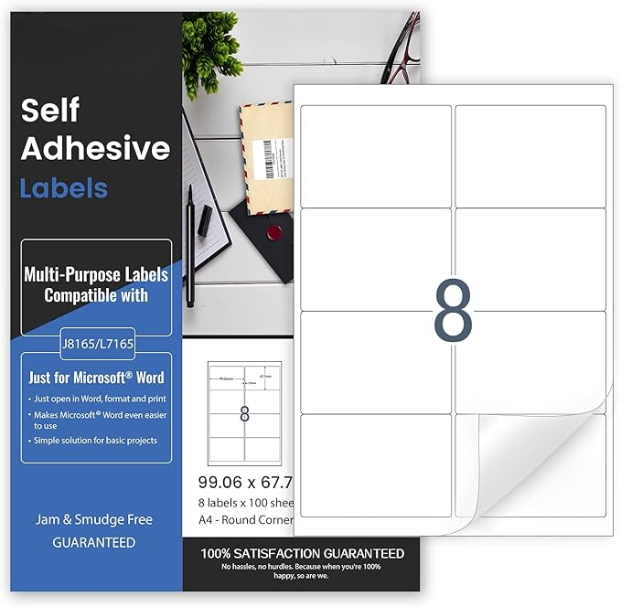 A4 Etiketten 210x297mm, 1/Blatt – 100 Bögen, weiß matt, Drucker-kompatibel