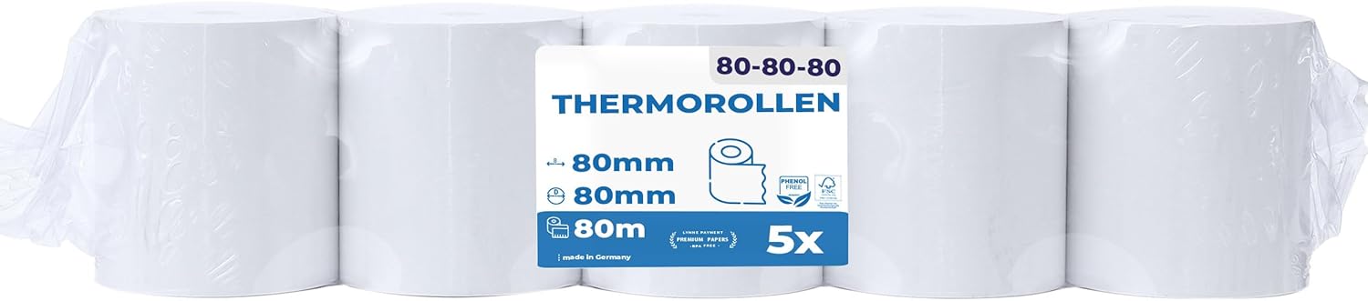 Thermorollen 80x80mm, 80m Länge, 5er Pack – BPA-frei