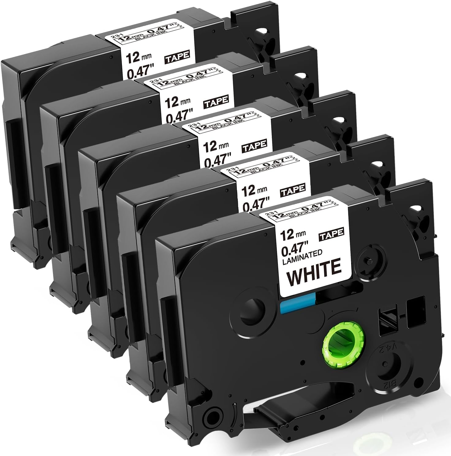 5er Pack 12mm TZe-231 kompatible Schriftbänder – Weiß auf Schwarz für Brother Labeldrucker