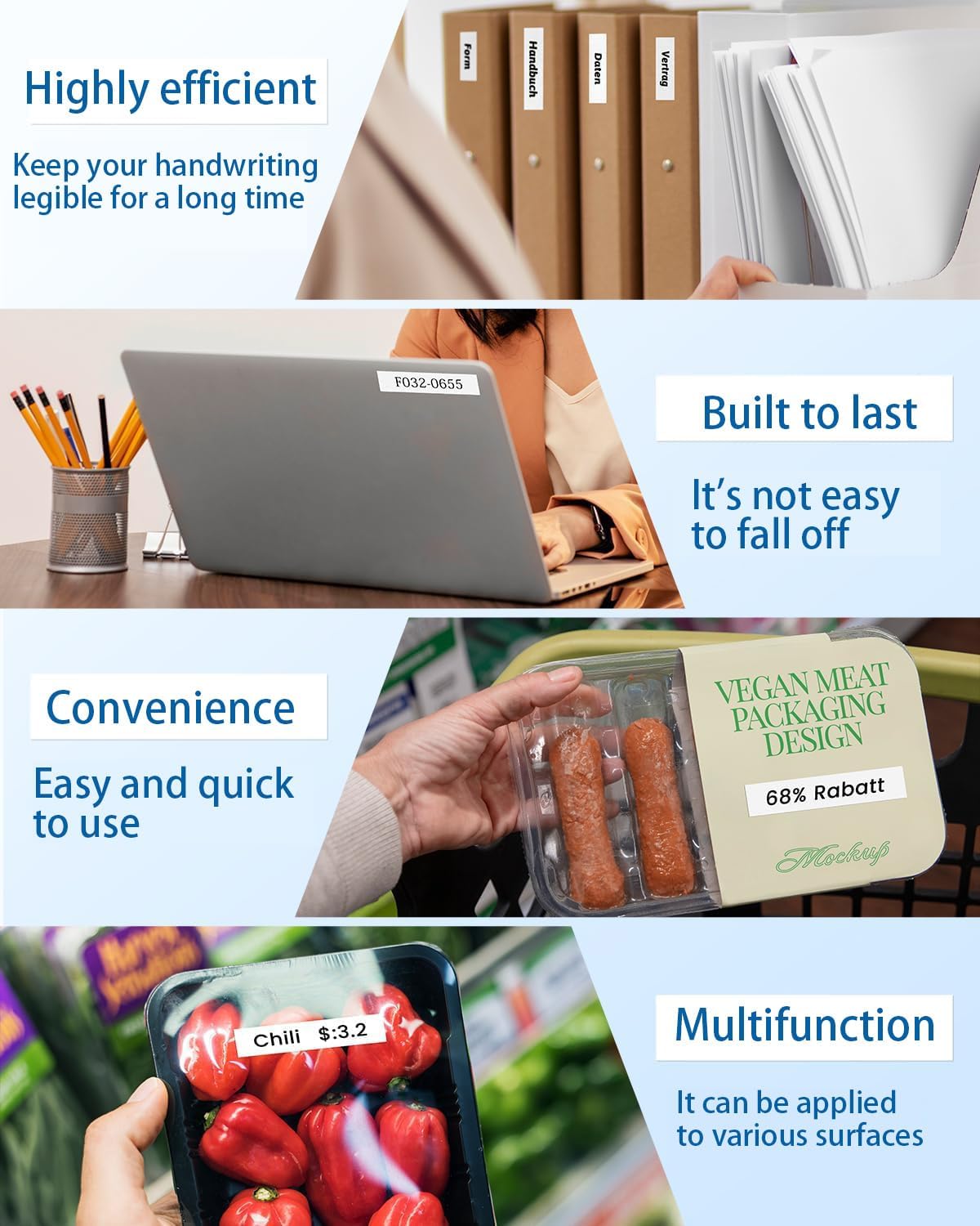 5er Pack 12mm TZe-231 kompatible Schriftbänder – Weiß auf Schwarz für Brother Labeldrucker